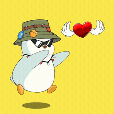 Cartoon Penguin In Hat And Sunglasses Holding Red Heart With Wings GIF