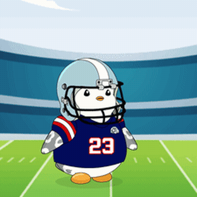 Cartoon Penguin In Helmet And Jersey Number 23 GIF