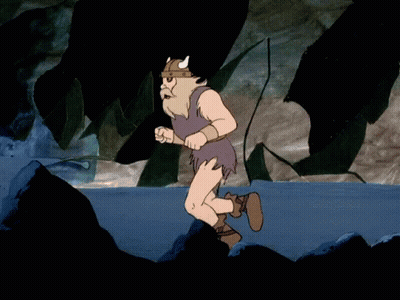 Cartoon Penguin In Horned Helmet And Sunglasses GIF