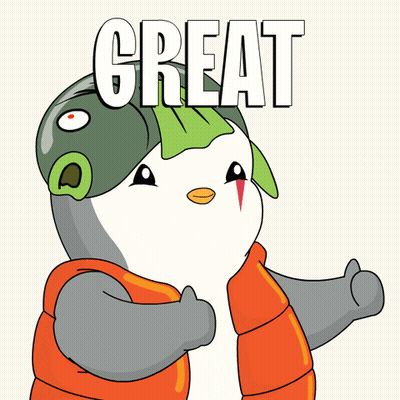 Cartoon Penguin In Orange Vest And Helmet Saying Great GIF