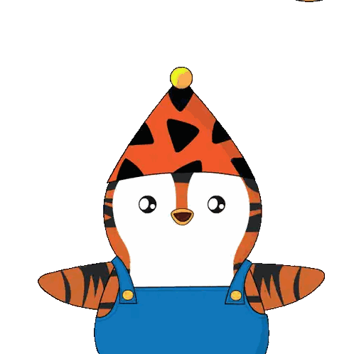 Cartoon Penguin In Party Hat And Overalls Sticker