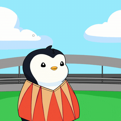 Cartoon Penguin in Red and Yellow Top