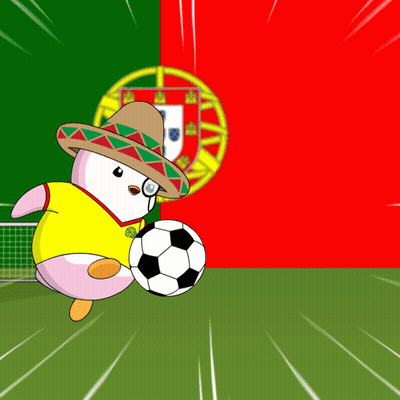 Cartoon Penguin In Sombrero Kicking Soccer Ball GIF