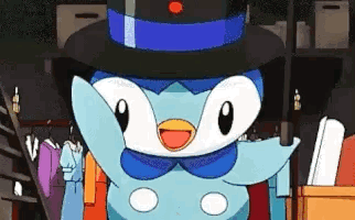 Cartoon Penguin In Top Hat And Bow Tie GIF