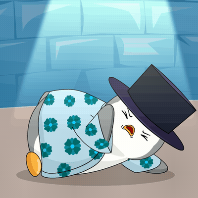 Cartoon Penguin In Top Hat And Pajamas GIF