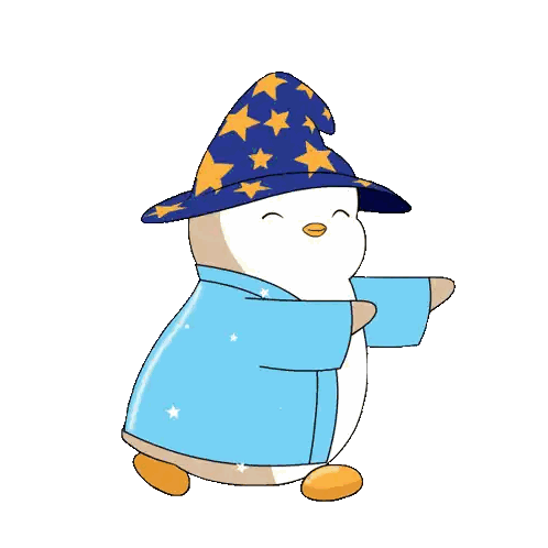 Cartoon Penguin In Wizard Hat And Blue Robe Sticker
