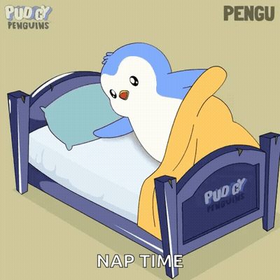 Cartoon Penguin Laying In Bed Nap Time GIF