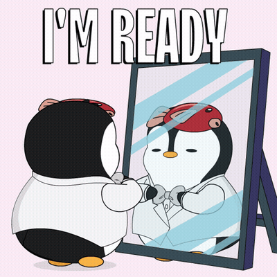 Cartoon Penguin Looking In Mirror Saying I'm Ready GIF