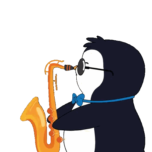 Cartoon Penguin Playing Saxophone Sticker