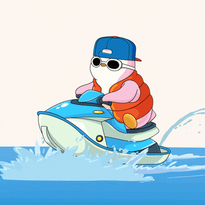 Cartoon Penguin Riding Jet Ski GIF