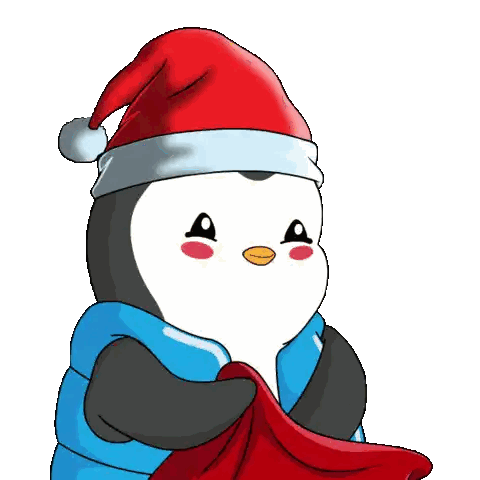 Cartoon Penguin Santa Hat Candy Cane Sticker