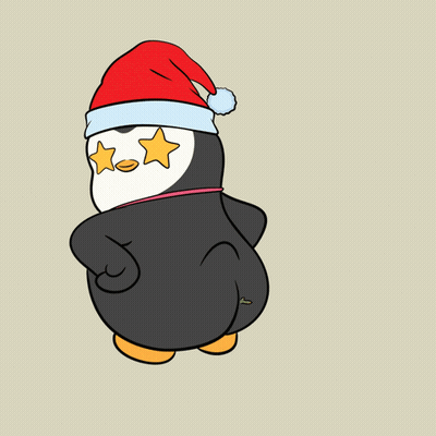 Cartoon Penguin Santa Hat Star Glasses GIF