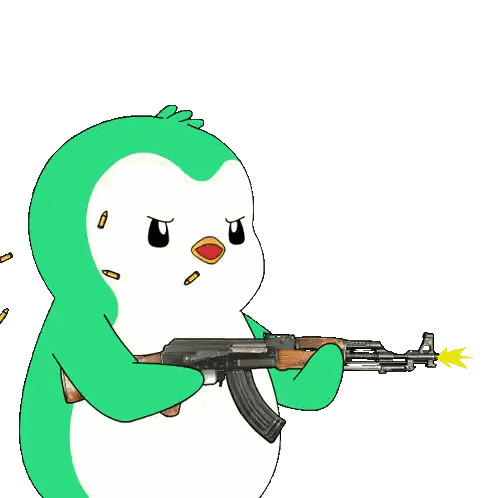 Cartoon Penguin Shooting Gun Sticker