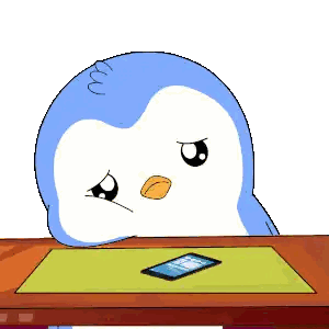 Cartoon Penguin Sitting At Table With Cell Phone Sticker