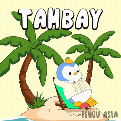 Cartoon Penguin Sitting In Chair Saying Tambay GIF