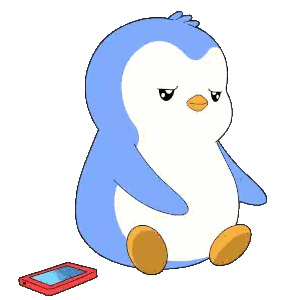 Cartoon Penguin Sitting Next To Red Cell Phone Sticker