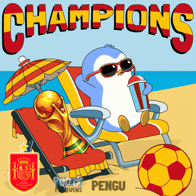 Cartoon Penguin Sitting On Beach Chair Holding Trophy And Drink GIF
