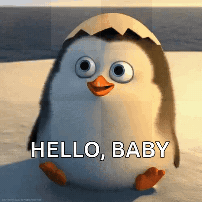 Cartoon Penguin Sitting On Beach Saying Hello Baby GIF