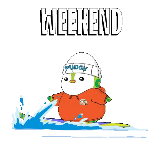 Cartoon Penguin Surfing Wave Sticker
