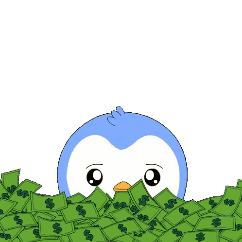 Cartoon Penguin Surrounded By Money Sticker