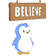 Cartoon Penguin Under Believe Sign Sticker