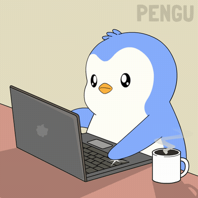 Cartoon Penguin Using Laptop GIF