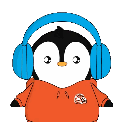 Cartoon Penguin Wearing Headphones And Orange Shirt Sticker
