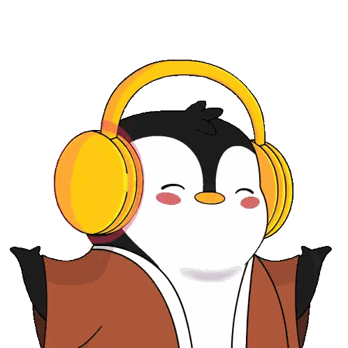Cartoon Penguin Wearing Headphones And Red Robe Sticker