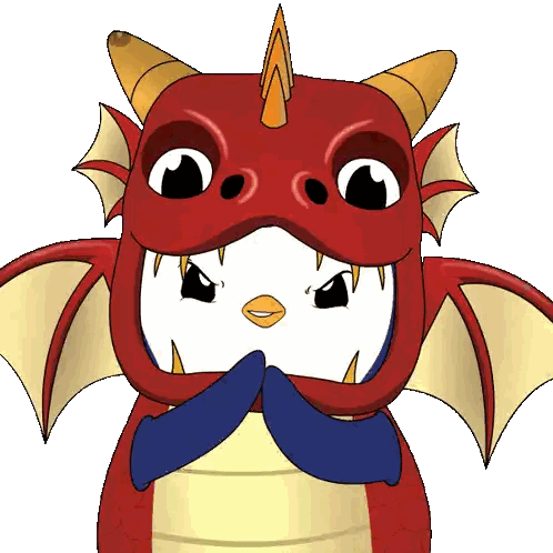 Cartoon Penguin Wearing Red Dragon Mask Sticker