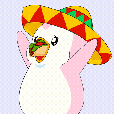 Cartoon Penguin Wearing Sombrero Holding Taco GIF