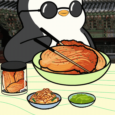 Cartoon Penguin Wearing Sunglasses Eating With Chopsticks GIF