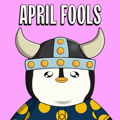 Cartoon Penguin Wearing Viking Helmet April Fools GIF