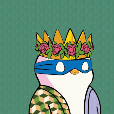 Cartoon Penguin With Crown Mask And Question Mark GIF