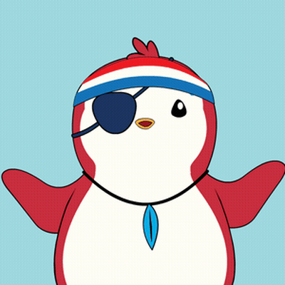 Cartoon Penguin With Eye Patch And Blue White Headband GIF