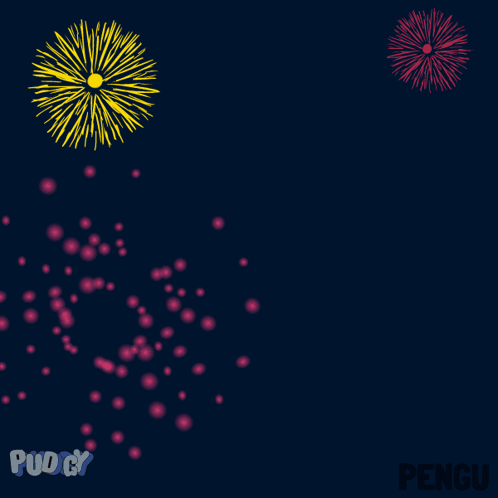 Cartoon Penguin With Fireworks And Word Penguin GIF