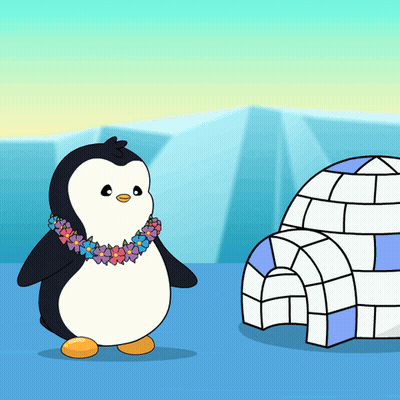 Cartoon Penguin With Flower Lei GIF