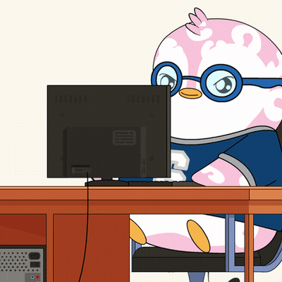 Cartoon Penguin With Glasses At Computer Desk GIF