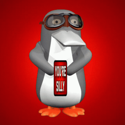 Cartoon Penguin With Goggles Holding Cell Phone Saying You're Silly GIF