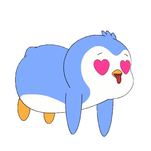 Cartoon Penguin With Heart Eyes And Pink Heart Sticker