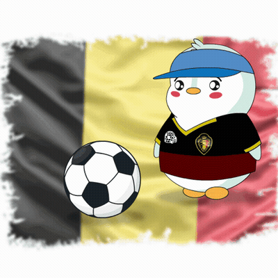 Cartoon Penguin With Soccer Ball In Front Of Belgian Flag GIF
