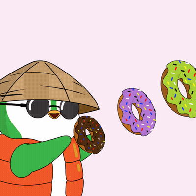 Cartoon Penguin With Sunglasses And Hat Eating Donut GIF