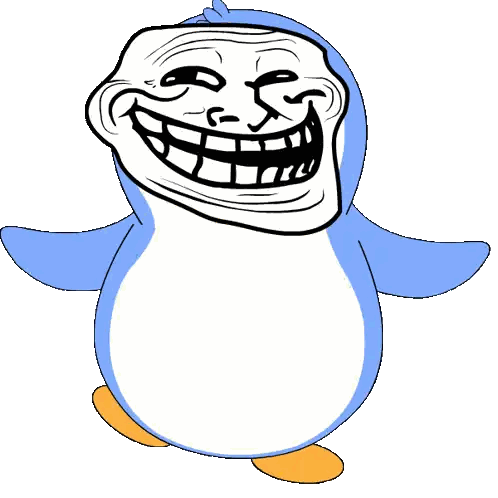 Cartoon Penguin With Troll Face Sticker