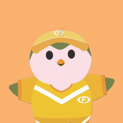 Cartoon Penguin With Yellow Hat And Letter F Shirt GIF