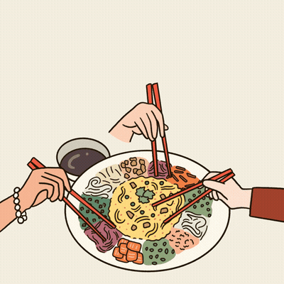 Cartoon People Eating Food With Chopsticks GIF