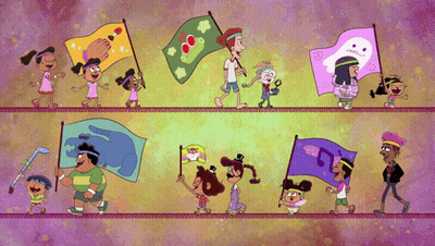 Cartoon People Holding Flags With Heart GIF