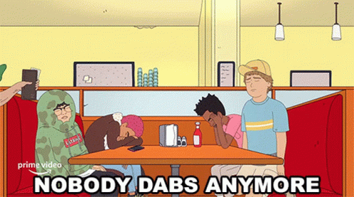 Cartoon People Sitting At Table Saying Nobody Dabs Anymore GIF