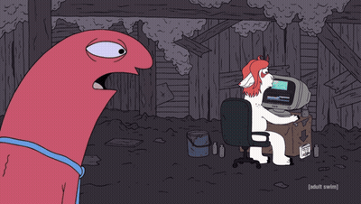 Cartoon Person At Computer Saying Adult Swim GIF