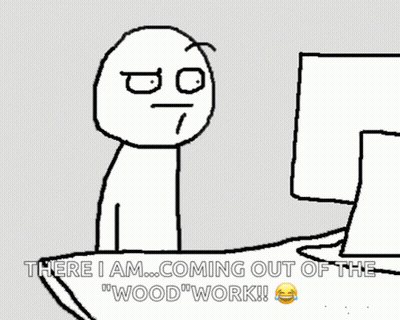 Cartoon Person At Computer Saying There I Am Coming Out Of The Woodwork GIF