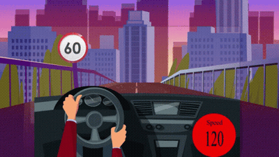 Cartoon Person Driving Car With Speed Limit 120 GIF