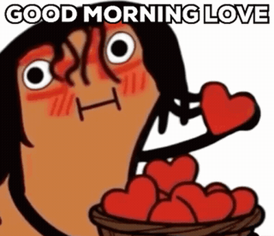 Cartoon Person Holding Basket Of Hearts Saying Good Morning Love GIF